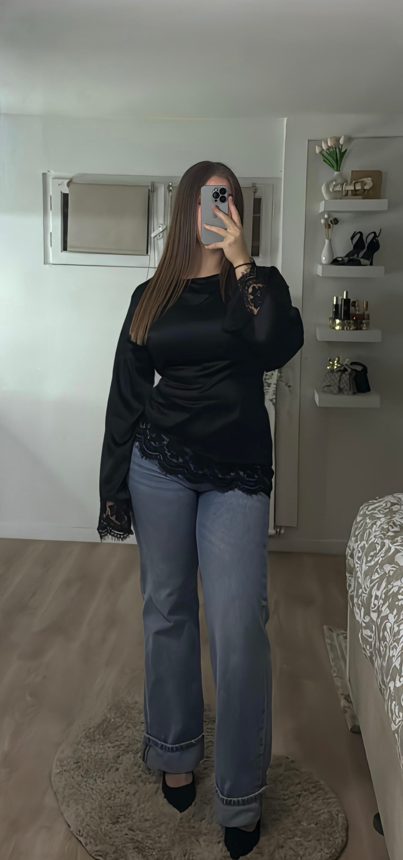 Blouse en satin Naya noir