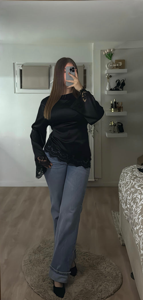 Blouse en satin Naya noir