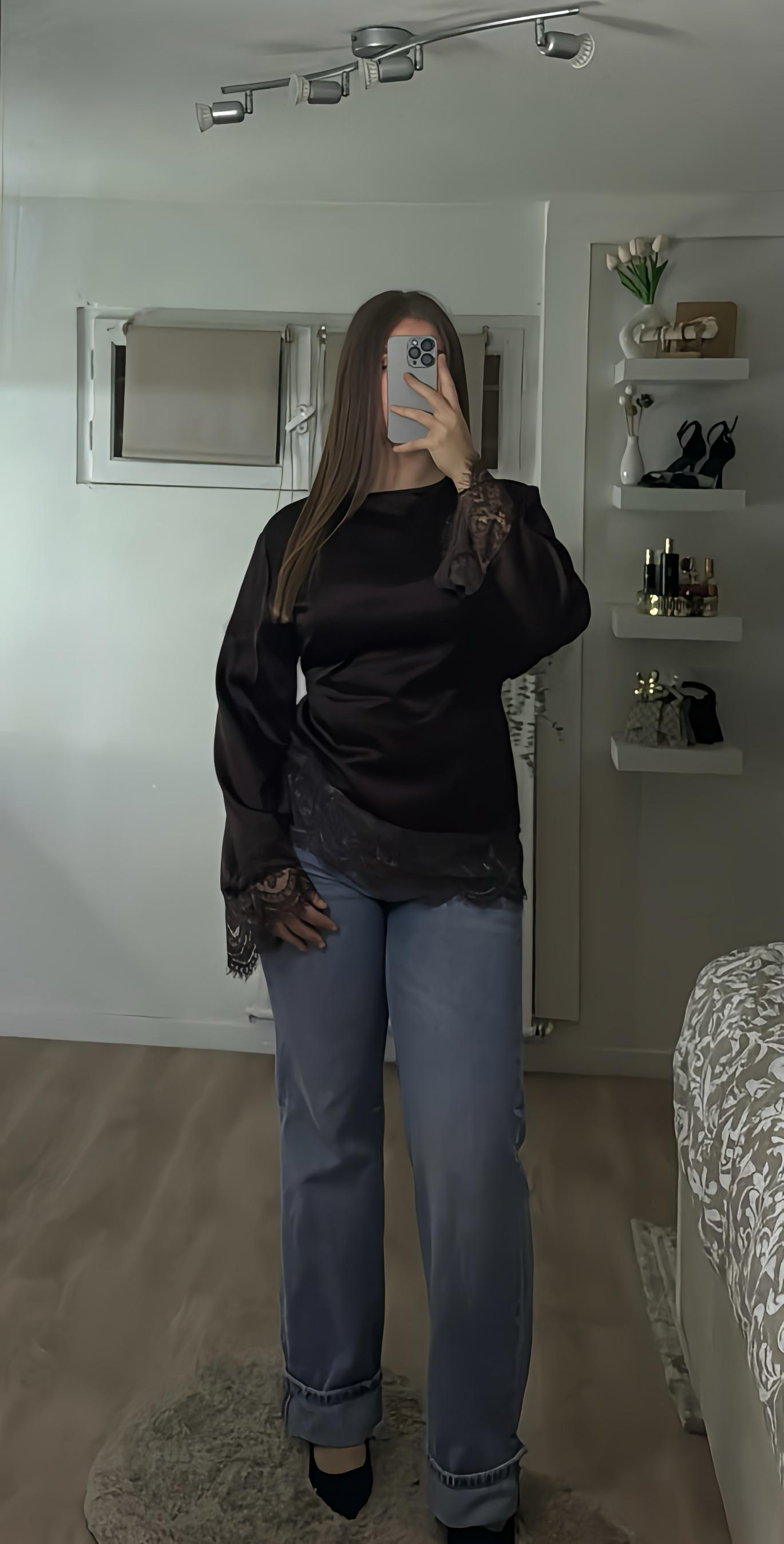 Blouse en satin Naya marron