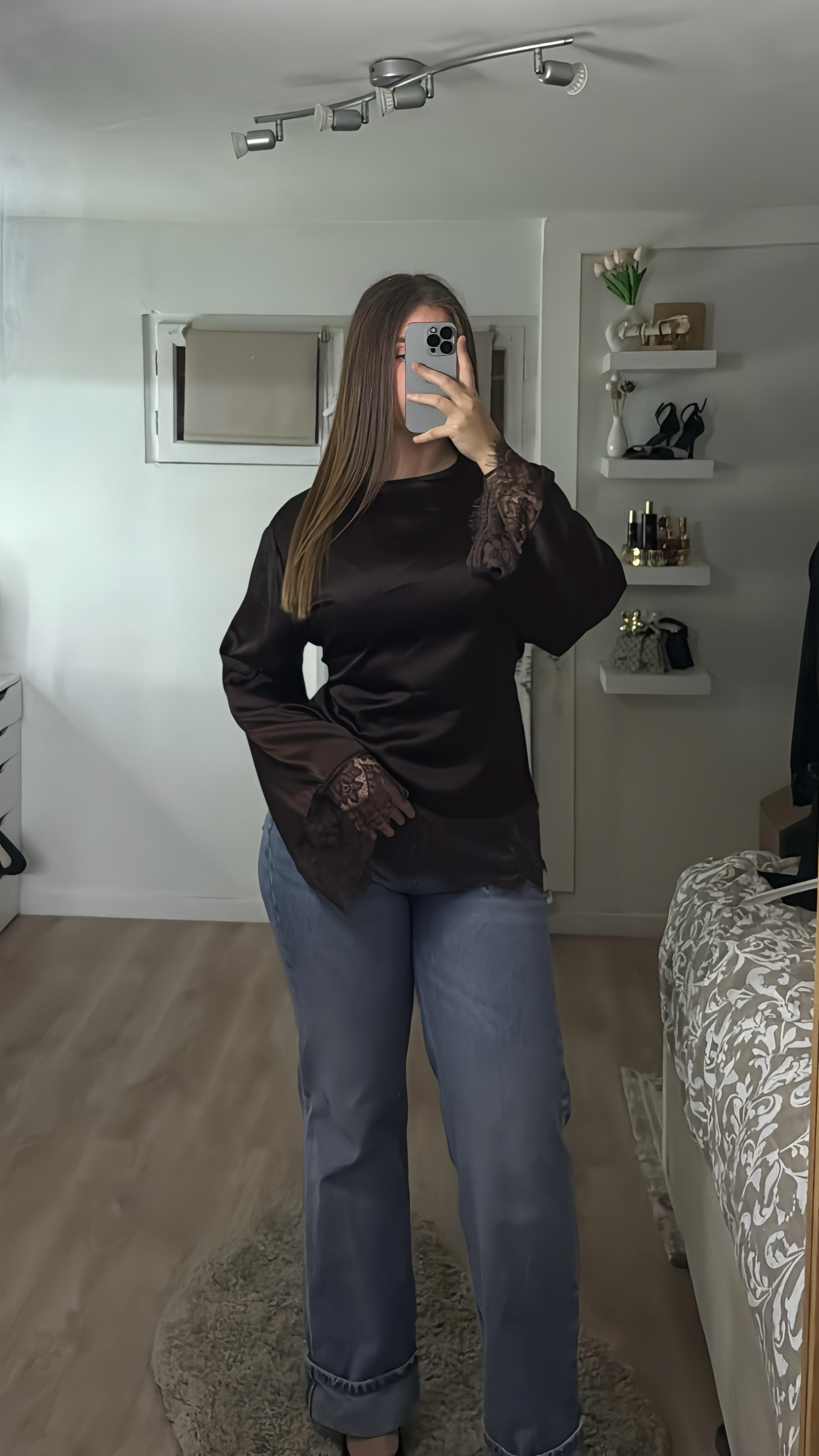 Blouse en satin Naya marron